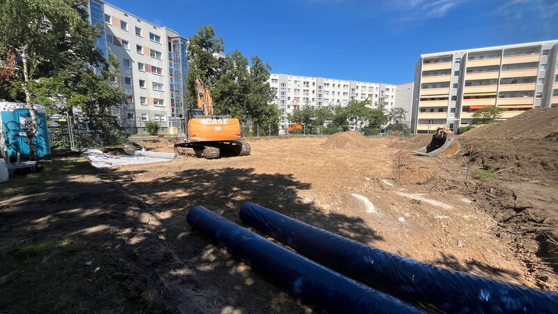 geplantes Baufeld mit Baustelleneinrichtung Schönaer Straße